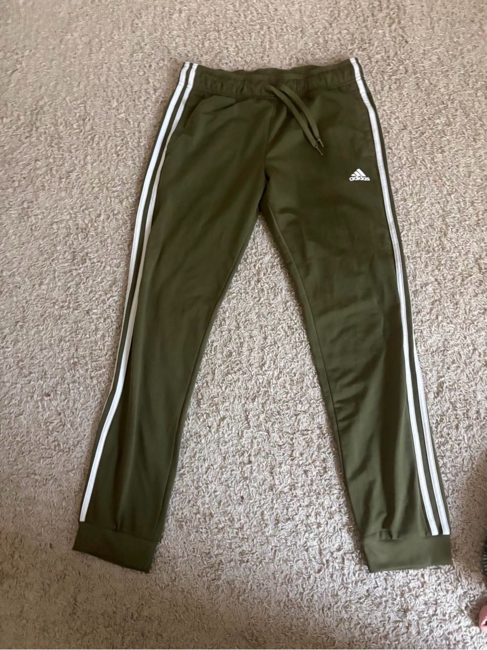 adidas Olive Green Joggers with White Side Stripes